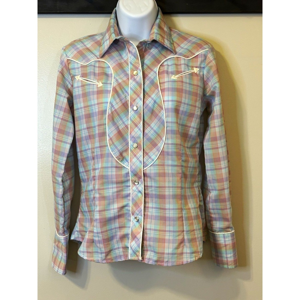 Avante West VTG Plaid Western Pearl Snap Shirt Women's Size 7 Juniors